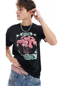 Obey - T-shirt nera con stampa di giardino di rose-Nero