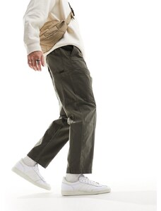 Pull&Bear - Pantaloni cargo kaki con cintura e pannello a contrasto-Verde