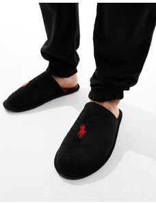 Polo Ralph Lauren - Pantofole nere con logo rosso-Nero