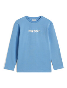 Freddy T-shirt da bambina manica lunga con logo e decoro argento