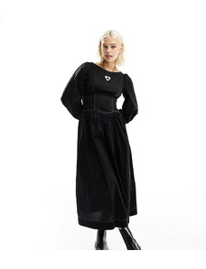 COLLUSION - Vestito lungo a corsetto in cotone nero con cuciture a contrasto