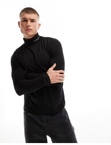Tommy Hilfiger - Maglietta dolcevita nera a maniche lunghe con logo-Nero