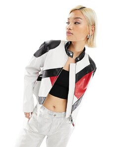 Tommy Jeans - Remastered - Giacca stile motociclista in pelle bianca-Bianco