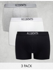 AllSaints - Confezione da 3 boxer aderenti in cotone neri, grigi e bianchi-Multicolore