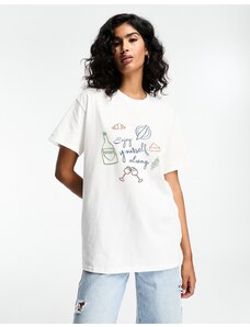 ASOS DESIGN - T-shirt oversize bianca con grafica "Enjoy Yourself"-Bianco