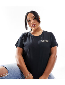 Levi's Plus - Perfect - T-shirt nera con logo leopardato sul petto-Nero