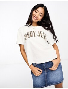Tommy Jeans - T-shirt a maniche corte bianca con logo leopardato stile college-Bianco