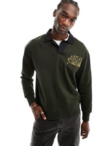 Tommy Jeans - Camicia comoda stile rugby college verde luxe