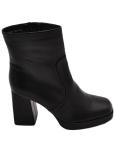Malu Shoes Tronchetto donna stivaletto nero punta quadrata tacco doppio 6 cm plateau zeppa 2 cm zip alla caviglia moda casual