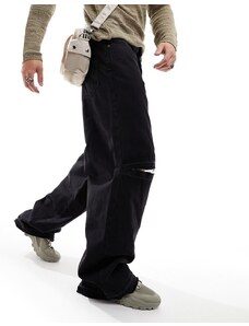 Weekday - Astro - Jeans larghi a fondo ampio neri con strappo sul ginocchio e dettagli invecchiati-Nero