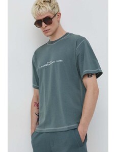 HUGO t-shirt in cotone uomo colore verde con applicazione