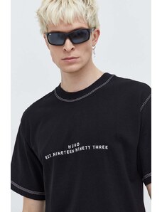 HUGO t-shirt in cotone uomo colore nero con applicazione