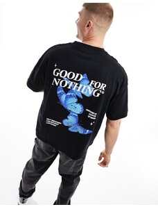 Good For Nothing - T-shirt nera con stampa di farfalle sul retro-Nero