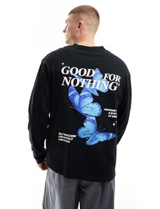 Good For Nothing - Maglietta a maniche lunghe nera con stampa con farfalla-Nero