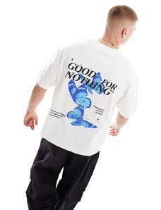 Good For Nothing - T-shirt écru con stampa di farfalle sul retro-Bianco