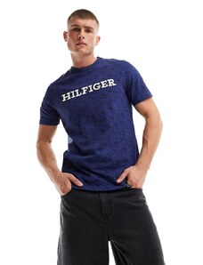 Tommy Hilfiger - T-shirt blu multicolore con stampa di monogramma-Blu navy