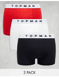 Topman - Confezione da 3 boxer aderenti neri, bianchi e rossi-Multicolore