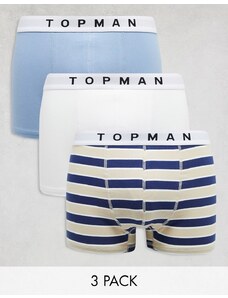 Topman - Confezione da 3 boxer aderenti blu, bianchi e blu navy a righe-Multicolore