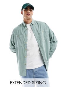 ASOS DESIGN - Camicia oversize anni '90 in velluto a coste verde salvia con tasche doppie