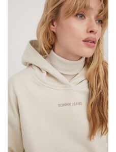 Tommy Jeans felpa in cotone donna colore beige con cappuccio con applicazione