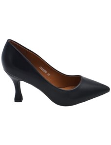 Malu Shoes Decollete' scarpa donna a punta in pelle nera opaca con tacco cono 7 cm comoda elegante stabile
