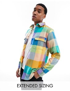 ASOS DESIGN - Camicia giacca in misto lana a quadri arcobaleno-Multicolore