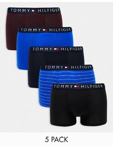 Tommy Hilfiger - Confezione da 5 boxer aderenti multicolore con fascia in vita blu navy con logo