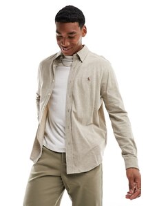 Polo Ralph Lauren - Camicia in piqué beige mélange con colletto button-down e logo-Neutro