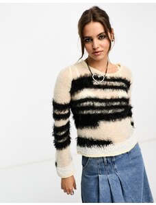 ASOS DESIGN - Maglione color crema a righe in filato soffice destrutturato-Bianco