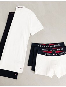 Tommy Hilfiger - Set con 3 boxer aderenti e 2 T-shirt blu navy e bianco-Multicolore
