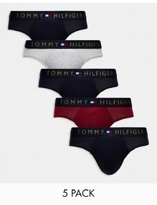 Tommy Hilfiger - Confezione da 5 slip multicolore con elastico blu navy con logo