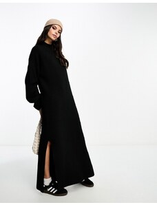 Miss Selfridge - Vestito lungo nero in maglia con scollo a imbuto e spacchi laterali