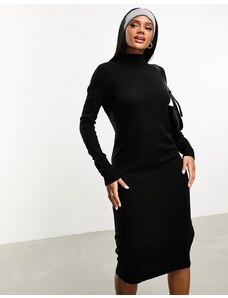 Threadbare - Jade - Vestito maglia midi accollato nero