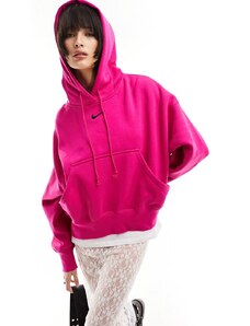 Nike - Felpa extra oversize corta con cappuccio rosa acceso con logo piccolo