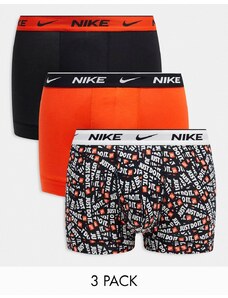 Nike - Everyday - Confezione da 3 boxer aderenti neri e arancioni in cotone elasticizzato-Multicolore