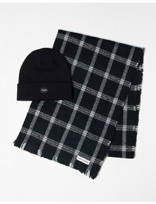 Jack & Jones - Set regalo con berretto e sciarpa nero a quadri