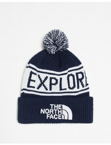 The North Face - Cappello rétro blu e grigio con pompon