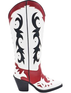 Stivali donna western vero camperos Corina tre colori bianco rosso nero con stelle altezza ginocchio tacco texano 10