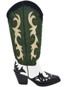Stivali donna western vero camperos corina tre colori bianco verde nero con stelle altezza ginocchio tacco texano 10