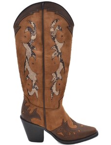Stivali donna western vero camperos corina tre colori beige marrone animalier altezza ginocchio tacco texano 10