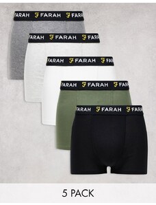 Farah - Friott - Confezione da 5 boxer neri, grigi, kaki e bianchi-Nero