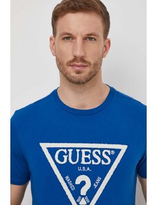 Guess t-shirt in cotone uomo colore blu con applicazione