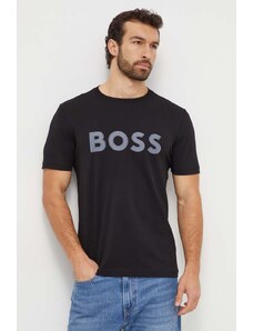Boss Green t-shirt in cotone uomo colore nero con applicazione