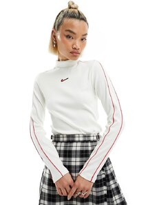Nike - Streetwear - Maglietta a maniche lunghe con collo a lupetto bianco sporco e rossa