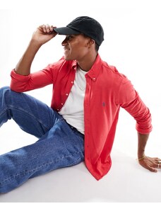 Polo Ralph Lauren - Camicia in piqué rossa mélange con colletto button-down e logo-Rosso