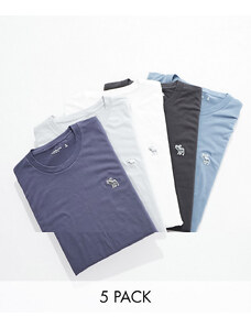 Abercrombie & Fitch - Icon - Confezione da 5 T-shirt con logo 3D tono su tono blu/grigia/bianca-Multicolore