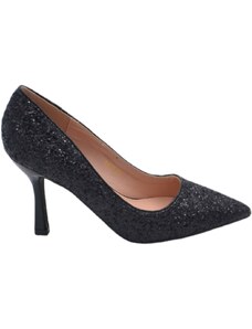 Malu Shoes Decollete' donna a punta glitterato nero tacco martini 8 cm linea comoda elegante scarpe per cerimonie eventi