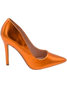 Malu Shoes Decollete' donna a punta satinato arancione tacco a spillo 12 cm linea basic elegante scarpe per cerimonie eventi