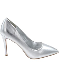 Malu Shoes Decollete' donna a punta satinato argento tacco a spillo 12 cm linea basic elegante scarpe per cerimonie eventi
