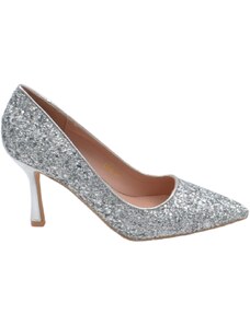 Malu Shoes Decollete' donna a punta glitterato argento tacco martini 8 cm linea comoda elegante scarpe per cerimonie eventi